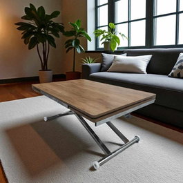 Hanah Home Mesa de Comedor Extensible Nogal y Cromo